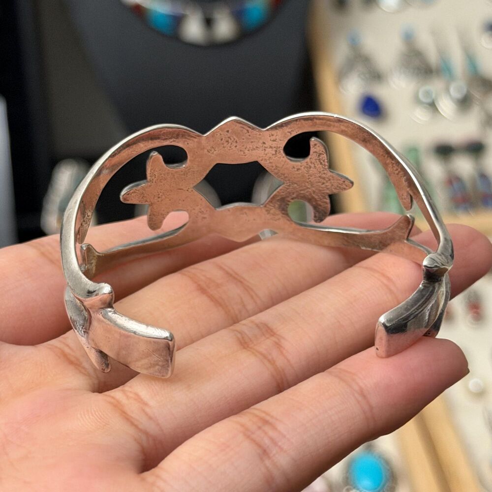 Vintage Sandcast Native Sterling Silver Cuff - Picture 5 of 5